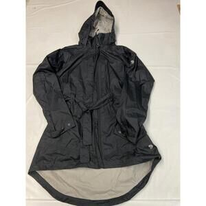Womens MOUNTAIN HARDWEAR Black Waterproof Rain Shell Belted Trench Jacket Sz M